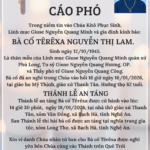Cáo phó: Bà cố Têrêxa Nguyễn Thị Lam (Thân mẫu của linh mục Giuse Nguyễn Quang Minh, quản xứ Phù Long)
