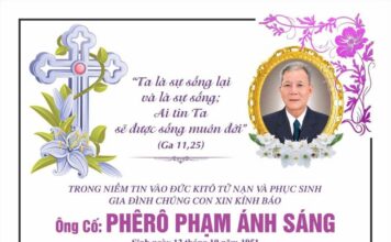 Cáo phó: Ông cố Phêrô Phạm Ánh Sáng, thân phụ của Linh mục Antôn Phạm Văn Hiền