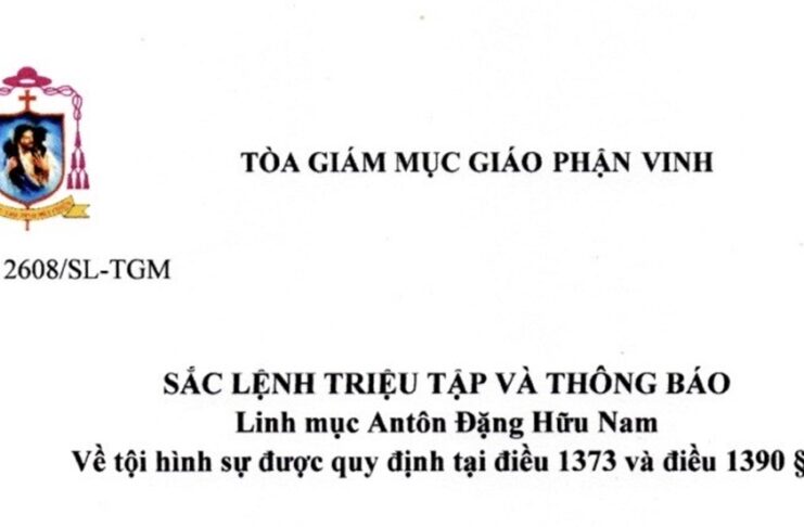 Tòa Giám mục GP. Vinh: Sắc lệnh triệu tập và thông báo với Linh mục Antôn Đặng Hữu Nam